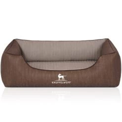 Knuffelwuff Orthopädisches Hundebett Outlander Aus Laser-gestepptem Kunstleder Braun/ Grau M-L