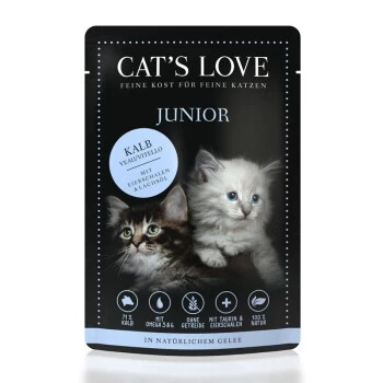 CAT'S LOVE Junior 12x85g Kalb Mit Eierschalen & Lachsöl 3 CAT'S LOVE Junior 12x85g Kalb Mit Eierschalen & Lachsöl